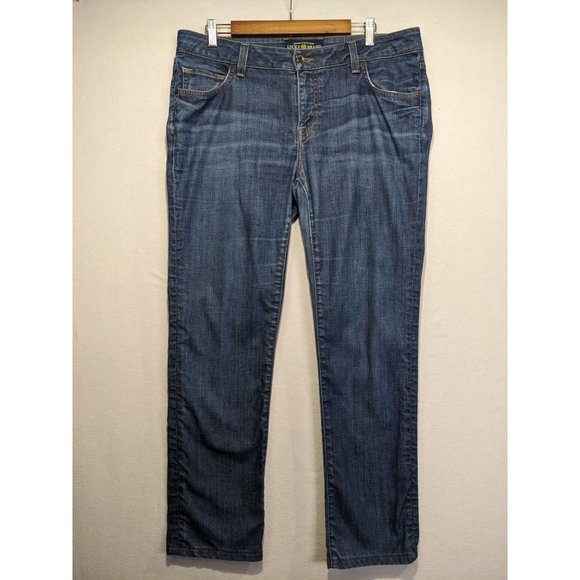 Lucky Brand Women's Ginger Straight Leg Jeans Embroidered Back Pockets Blue 14W - Picture 1 of 15